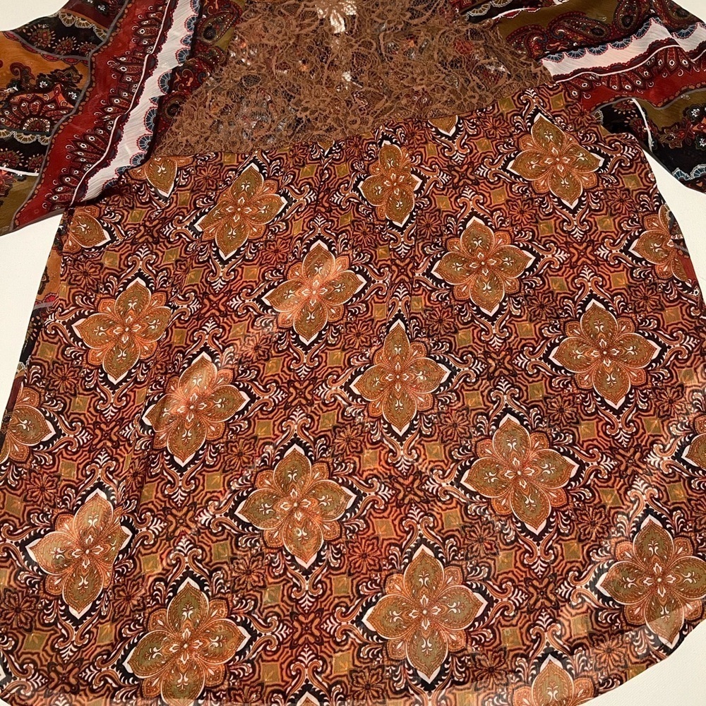EUC Fig and Flower Anthroplologie Earthtones Patchwork Semi-Sheer Tunic XL (E3) - Picture 7 of 9